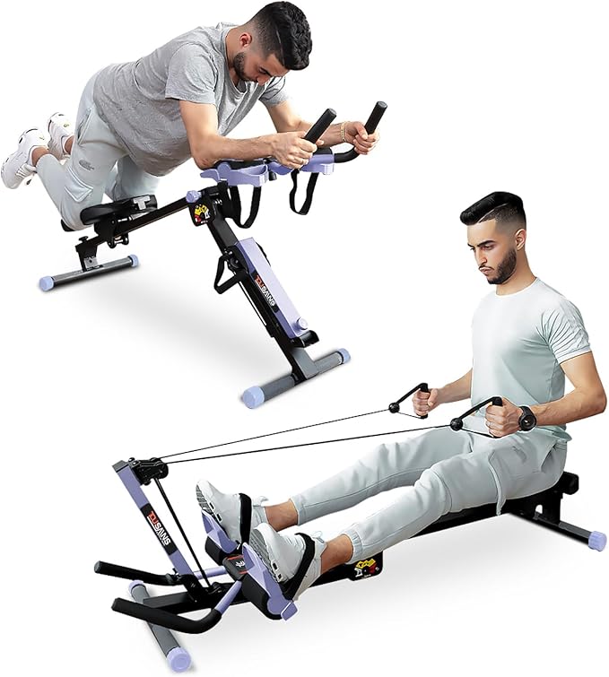 Tousains 3 in 1 Foldable Rowing Machine, AB Machine with 3 Level Angle & Led Monitor, Multi-Functional Rower Fitness Equipment Home Gym Full Body Fitness Machine