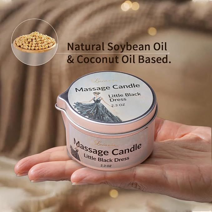 Massage Candle Warming Moisturizing Skin Oil, Natural Soybean Wax Low Temp 42 Degree Scented Candle for Date Night, Amazing Gift 2.3 OZ (Little Black Dress)