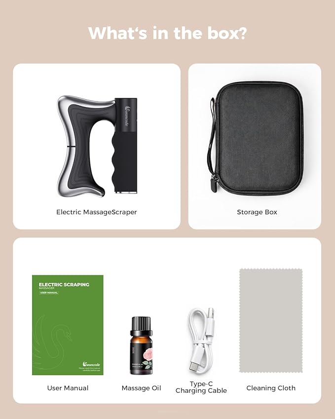 Heated Muscle Scraper, 3 Adjustable Intensity Modes with LED Display, 38-46℃ Warm Therapy & Vibration, Full Body Use Ergonomic Design, Rechargeable Wireless (Black)
