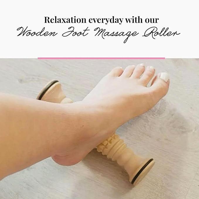 tuuli Accessories - Wooden Foot Massager, Grooved Muscle Roller, Helps Ease Muscle Tension, Supports Blood Circulation, Natural Wood Therapy Massage Tools, 8 x 2 inches