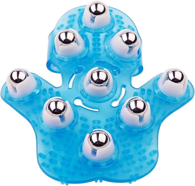 Handheld Massage Ball for Muscle Back Neck Joint Foot Shoulder Leg Pain Relief - Palm Shaped Massage Tool with Roller Balls, Portable Design, Blue