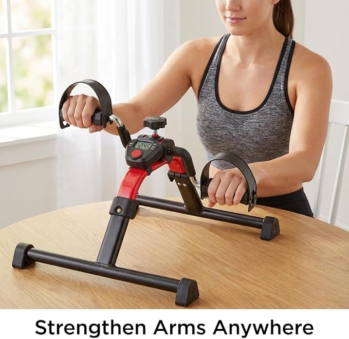 NOVA Medical Products Pedal Exerciser with Digital Display Tracker, Foldable Hand and Foot Cycle Exerciser, Great for Home, Office or Travel, Red
