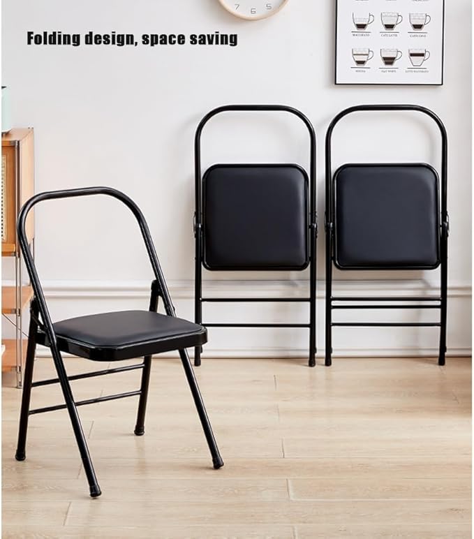 Foldable Iyengar Yoga Chair, Black, 18inch Seat Height, Adult, Indoor, Faux Leather, High Back, Armless, Rectangular, Compact, Yoga, 1 Count