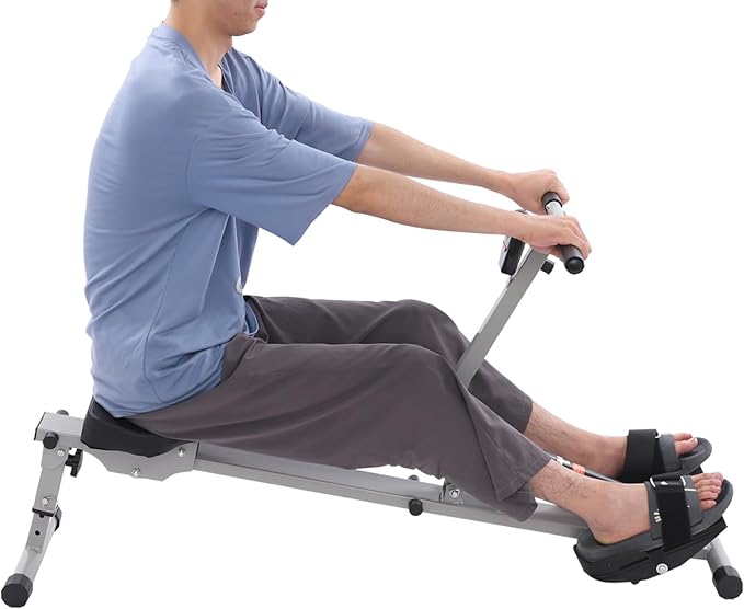 Foldable Rowing Exercise Machine, Compact Adjustable Rowing Machine with LED Screen & 12 Levels of Resistance for Complete Body Workouts Not Included 1*AA Battery Black, Grey