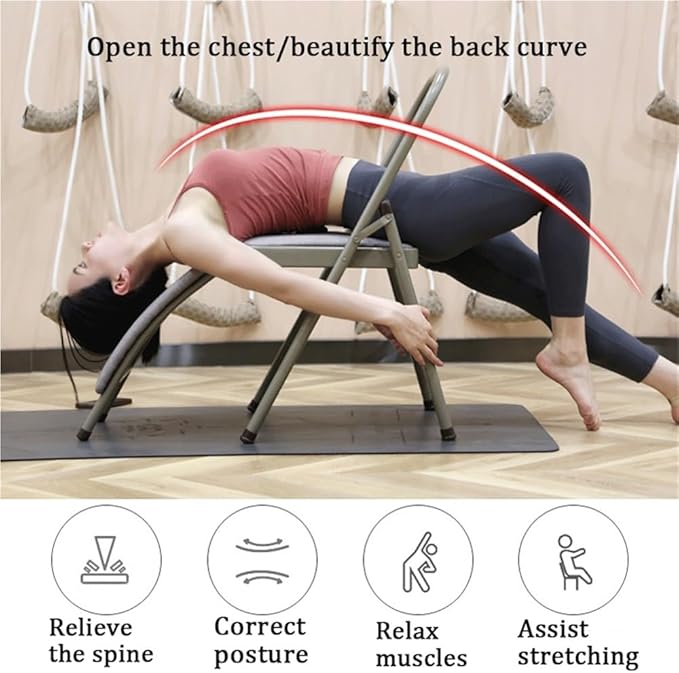 Folding Yoga Chair for Adults, Curved Chaise Lounge Chair for Yoga, Heavy-Duty Meditation and Exercise Chair with Detachable Lumbar Back Support for Home Workouts and Stretching(Gray)