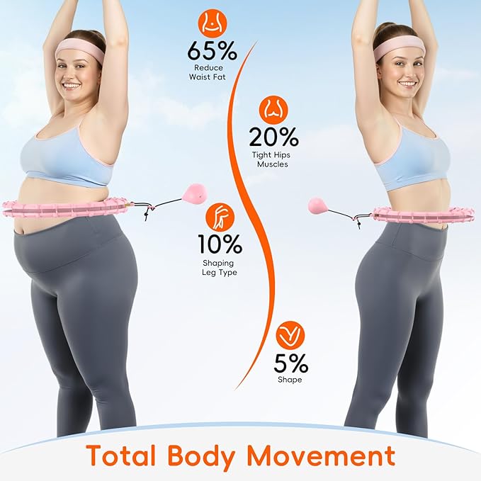 Plus Size Silent Weighted Hula Infinity Fitness Detachable Hoops 65-Inch 32 Knot, Smart Noiseless Infinity Hula for Women, Waist and Abdominal Home Weight Loss Exercise Fit Hoop