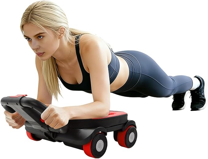 AB Roller Wheel, Four-Wheel Abdominal Roller with Elbow Support, 17.1x16.1in Abdominal Core Training 4 Wheel Roller Equipment, Foldable Dual Handles, Built-In Phone Holder