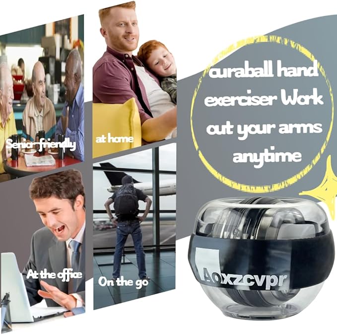 Gyro Power Torque Ball Wrist Exerciser - Auto Start Spinner with LED - Strengthen Grip, Forearm, & Hand - Hand Trainer for Sports Enthusiasts.
