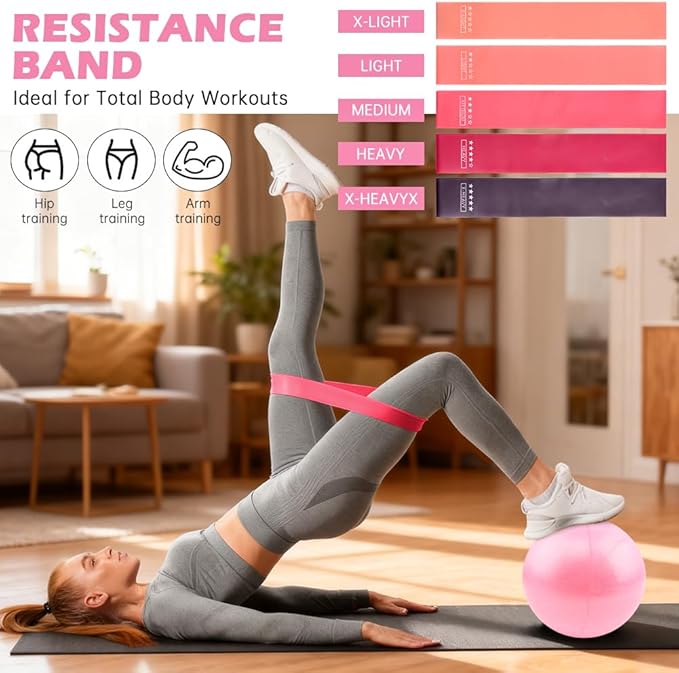 Pilates Essentials Kit for Women, 14 Pcs Pilates Equipment for Home Workouts with Yoga Circle Ball Ring, 5 Resistance Bands,Pedal Puller Resistance Band