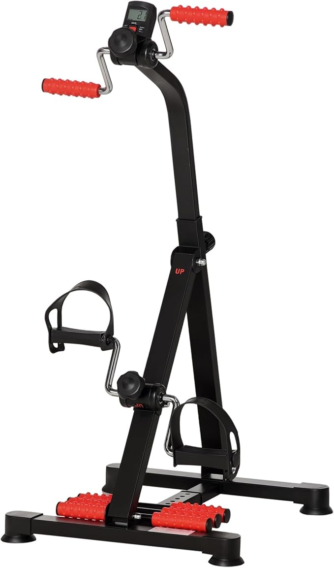 Soozier Pedal Exerciser, Hand Arm Knee and Leg Exercise Machine for Seniors, Height-Adjustable, with LCD Display and Foot Massage Roller