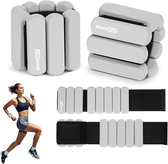 Wrist and Ankle Weights for Women & Men 2 Pack (1lb Each), Adjustable Silicone Wearable Arm & Leg Weights for Pilates, Gym, Yoga, Cardio, Strength Training