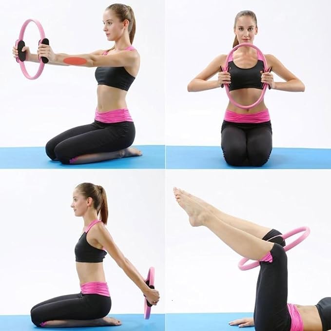 Pilates Circle Ring, 15" Durable 5 Pack Pilates Ring with Mini Ball,Padded Handles Magic Circle,Resistance Bands,Yoga Strap,Pilates Circle Equipment for Toning Core,Inner Thighs,Arms,Legs