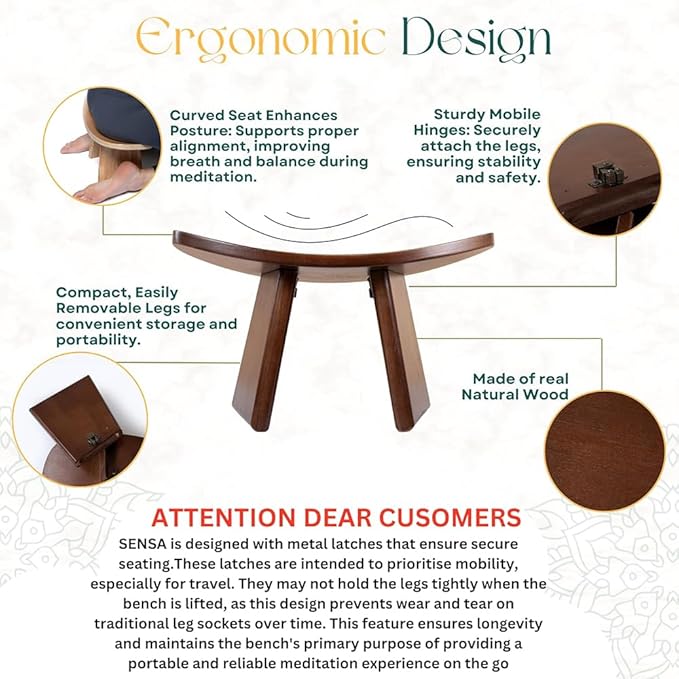 Portable Meditation Bench, Yoga Auxiliary Stool with Storage Bag, Removable Wooden Kneeling Stool, Multifunctional Ergonomic Seat, Posture Adjustment, for Yoga, Prayer, Meditation