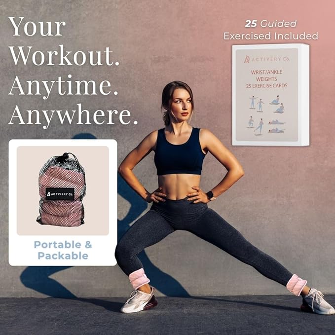 Wrist & Ankle Weights for Women, Ideal for Fitness Workout, Gym, Pilates, Dance, or Yoga, Includes Exercise Guide & Mesh Travel Bag, 1 Pair, 1 Lb Each, Pink Zebra Print