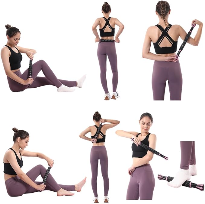 Muscle Roller Massage Roller Stick- Deep Tissue Fascia Blaster for Myofascial Pain Relief, Lymphatic Drainage & Body Sculpting, Handheld Physical Therapy & Recovery Tool (Pink black-18 inch)