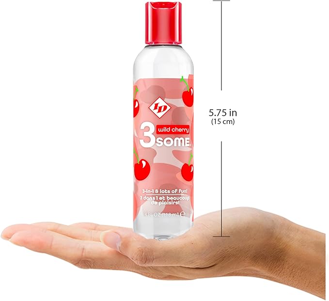 ID Lubricants 3some Flavored Sensual Massage - Wild Cherry Oral Delight & Warming Fun for Couples Pleasure - 4 fl oz Sensual 3in1 Massage Lube