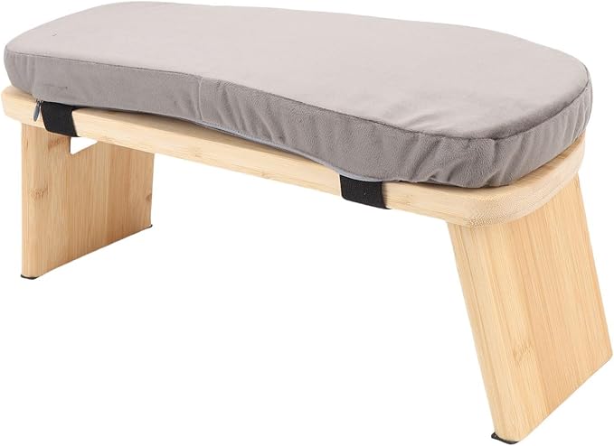 Wooden Meditation Bench - Ergonomic Detachable Kneeling Stool with Soft Cushion for Yoga - Blue, Includes Carry Bag (Gray)