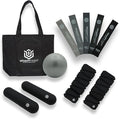 Pilates Pro Power Pack - Workout Essentials - 2.2lb Hand Weights, 2.2lb Ankle Weights/Wrist Weights, Resistance bands, Pilates Ball, Canvas Tote Bag - For Beginners or Advanced - Home or Gym/Studio Use.
