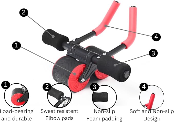 APB Blast Ab Roller, with thick elbow support with resistance spring. Ab workout for Abdonimal and Core strength Exercise. Equipment for a Home Gym and a Home Workout, Red