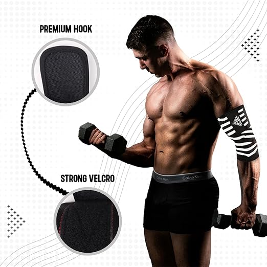 Elbow Wraps for Weightlifting (Pair), Stretchable & Breathable 41" Elbow Compression Strap, Weightlifting Straps for Bench Press, Supports Powerlifting, Pressing, Elbow Straps for Gym Accessories for Men (White)