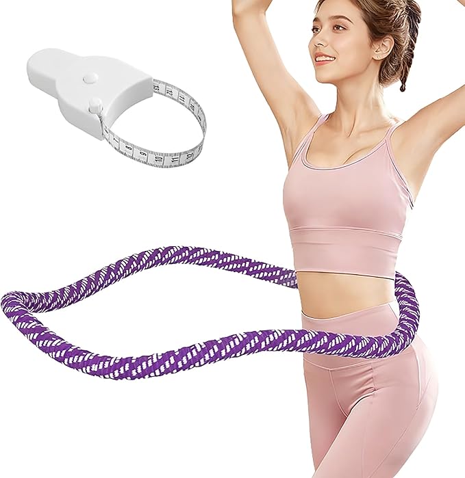 3.4/4.1/5 LBS Soft Spring Weighted Hoop for Adults, Quiet & Pinch-Proof Design, Portable Fitness Infinity Hoop with Body Tape Measure, Exercise Hoop for Core Workout