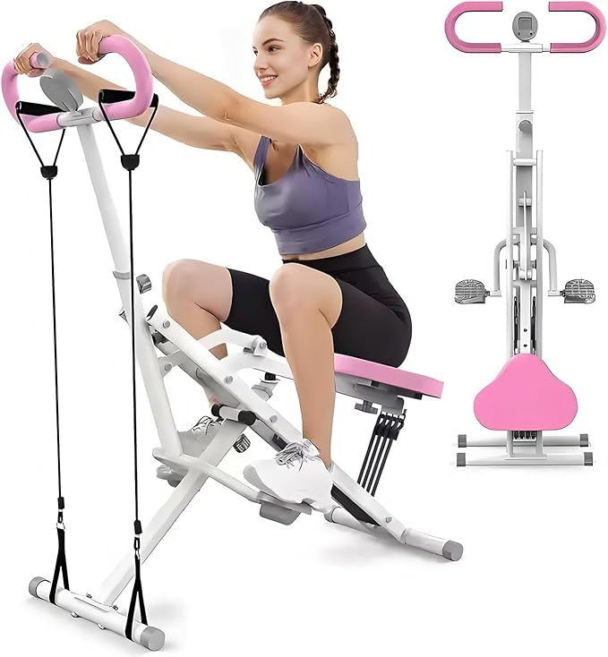 Squat Machine for Home Gym, 2 in 1 Squat Rowing Machine with Adjustable 4 Resistance Bands, Foldable Core Exercise Machine, Arm Glute & Leg Cardio Workout Machine