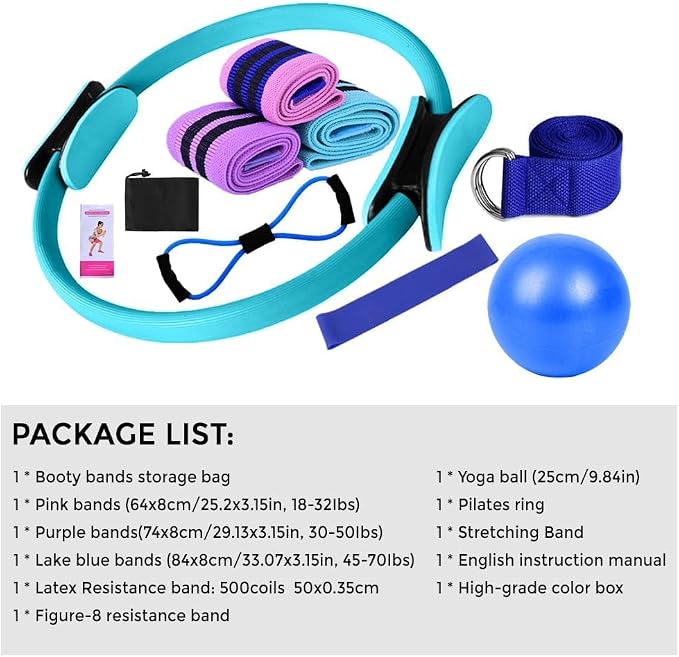 Pilates Essentials Kit for Women, 2025 New Better Me Pilates Kit, Pilates Rings Booty Bands, Yoga Sets for Women, Hip Exercise Band Yoga Ball 25cm Figure 8 Resistance Band