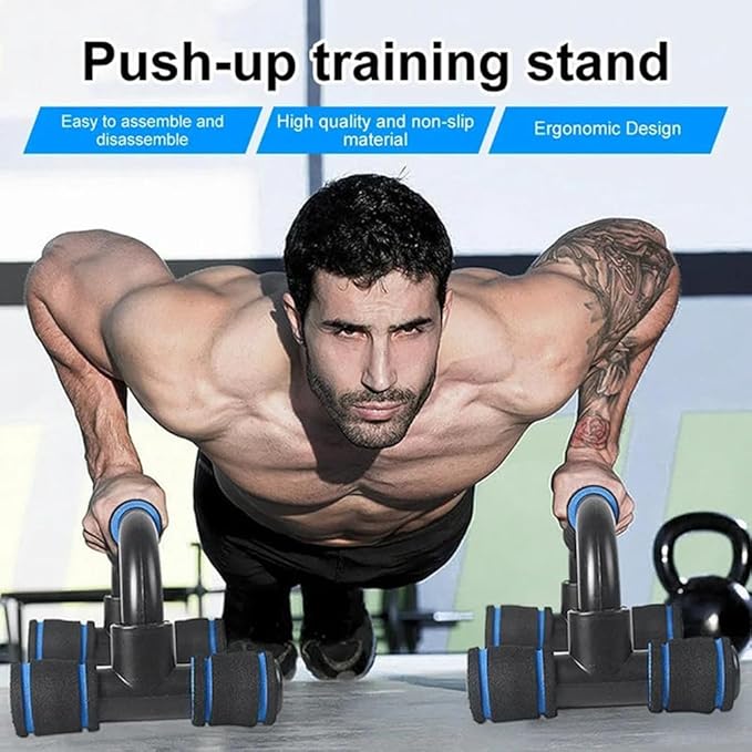 1Pair Push Up Bar Strength Training Non-Slip Sturdy Push-Up Stands Floor Workouts Fitness Calisthenics for Men Women(Black-Blue)