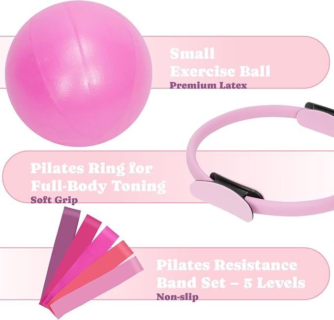 Pilates Board Workout Set for Home Gym, Foldable Pilates Reformer Board with Resistance Bands, Pilates Ring & Ball, Core Glutes Full Body Training Equipment