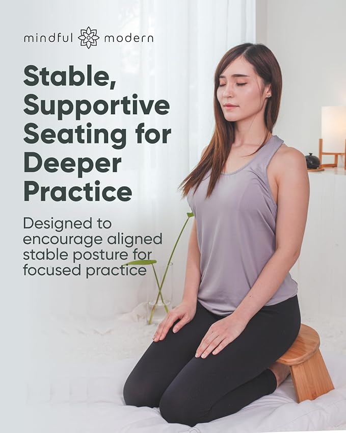 Mindful Modern Folding Meditation Bench - Bamboo Kneeling Stool with Locking Magnetic Hinges - Portable Cross Legged Folding Seiza Chair w/Travel Bag