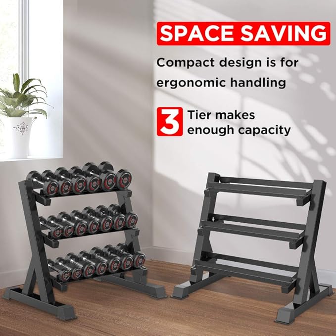 Dripex 3 Tier Heavy Duty Dumbbell Rack Home Gym Weight Rack Dumbbell Storage Stand Holder, Latest Model(Rack Only)