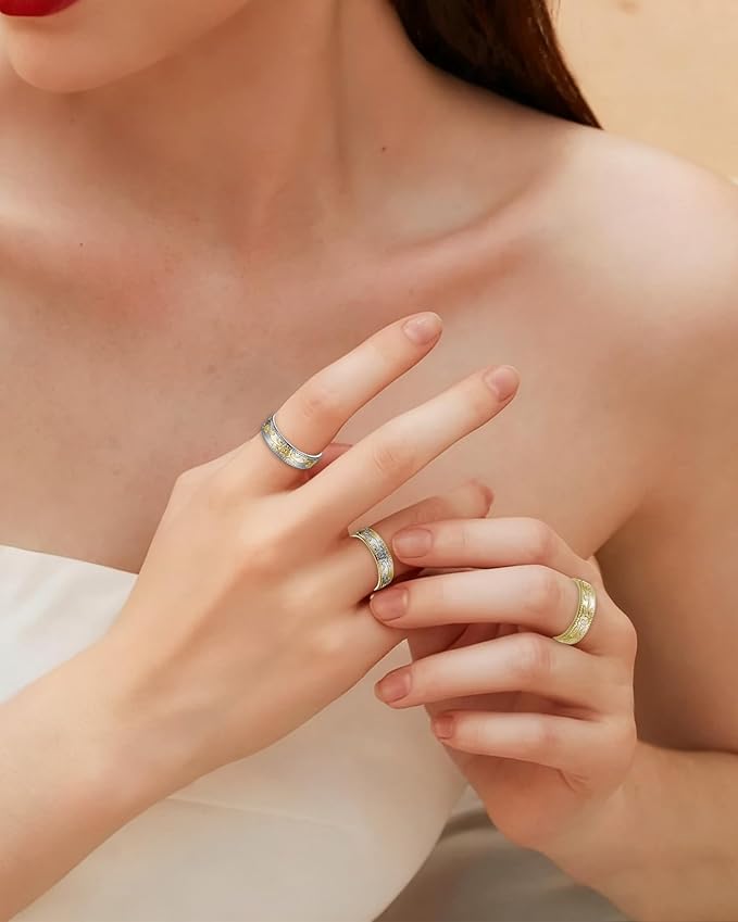 BioMag Magnetic Lymphatic Drainage Ring Set, 3 Pcs 99.99% Pure Copper Magnetic Rings for Women with 3500 Gauss Magnets, Adjustable Size, Floral Branch and Leaf Pattern