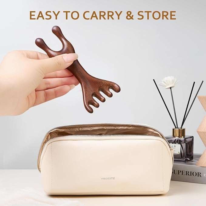 Double-Ended Wood Scalp Massager, Sandalwood Gua Sha Comb, Head Scalp Scratcher Massage Tool for Deep Relaxation & Stress Reductio Gifts(MoyRetty)