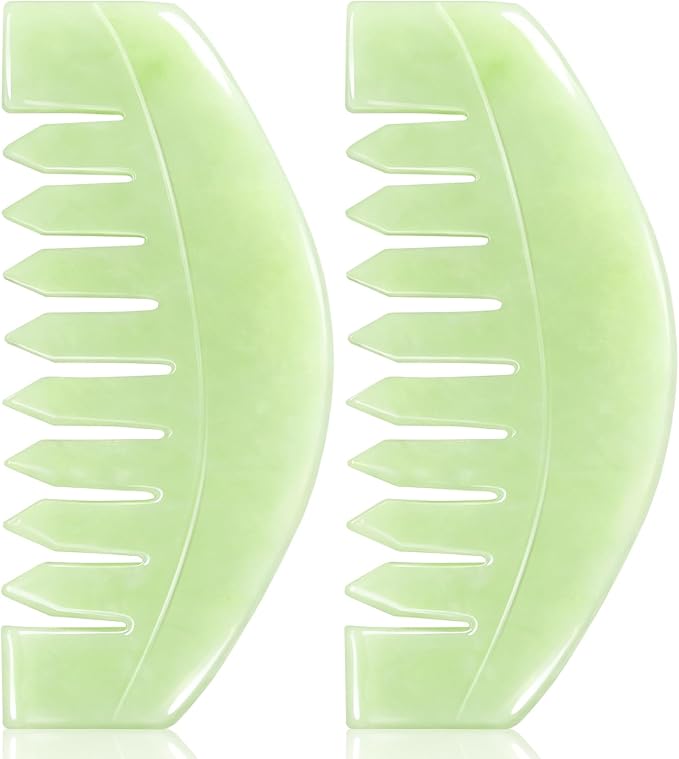 airogym 2 PCS Natural Jade Massage Comb, Guasha Scraping Scalp Comb, Multi-Functional Handheld Head Massage Tools, Meridians Massager for Head Caring, Relaxation, Physical Therapy, Acupoint Treatment