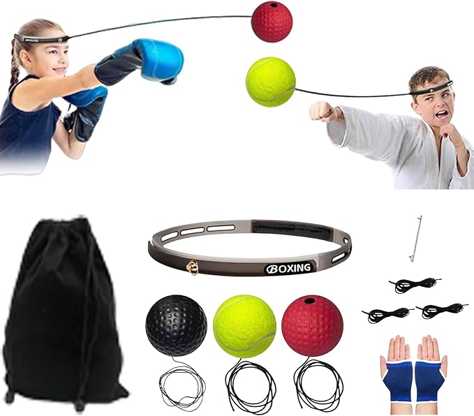 Box Ball Set - 3 Difficulty Levels Boxing Reflex Ball Headband for Reaction, Agility, Hand Eye Coordination Training