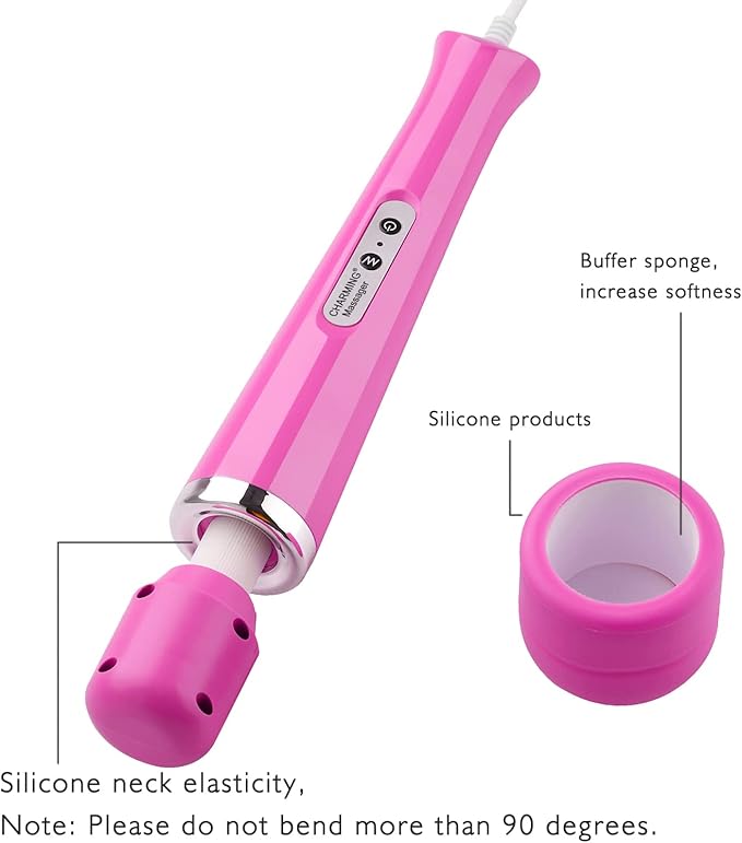 CHARMING 10 Speeds Wired Powerful Handheld Back Massager with Strong Vibration Wand, Personal Therapy Massager for Sports Recovery, Muscle Aches, Body Pain- Rose red