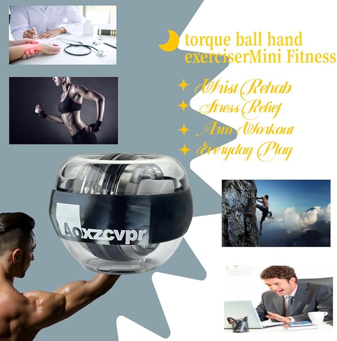 Gyro Power Torque Ball Wrist Exerciser - Auto Start Spinner with LED - Strengthen Grip, Forearm, & Hand - Hand Trainer for Sports Enthusiasts.