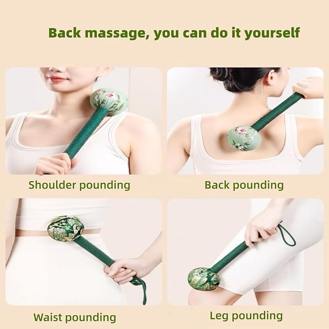 Lymphatic Drainage Hammer,Manual Body Massage Hammer,Long Size Wormwood Massage Hammer,Back Knock Long Handheld Massage Hammer for Back Pain Relief 2pcs Green 12.5IN