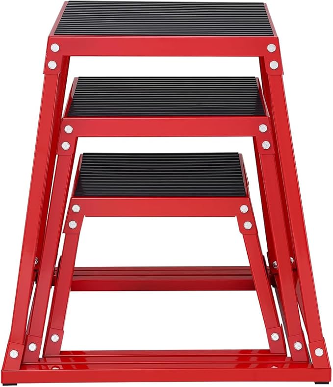 Plyometric Jump Box 3 Pcs Set, 12/18/24 Inch Fitness Exercise Platform, Steel Anti-Slip Step Up Box Jumping Agility Box for Home Gym Strength Training Workout