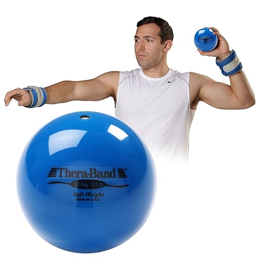 THERABAND Soft Weight, 4.5" Diameter, Weighted Balls for Baseball, Weighted Balls for Softball, Hand Held Ball Shaped Isotonic, Shoulder Strength, Rotator Cuff & Throwing Trainer, Blue, 5.5LB