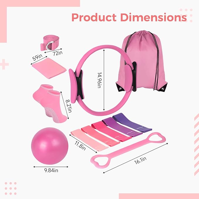 Yoga Accessories Kit with 8-Piece Pilates Ball and Loop Set, Including Resistance Bands and Non Slip Socks, for Complete Body Workout