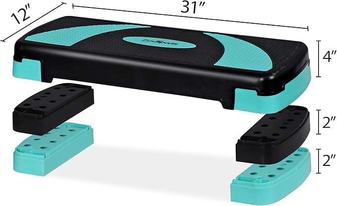 30" Aerobic Step Platform - 3-Level Adjustable Height (4"/6"/8"), Non-Slip Fitness Stepper w/Stackable Risers for Home Gym, Cardio & Strength Training