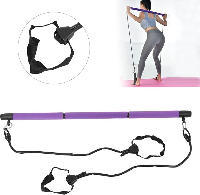 3 Sections Adjustable Pilates Bar, Portable Pilates Workout Stick for Full Body Training, Detachable Body Building Puller with Foam Grip for Home Gym Yoga Fitness
