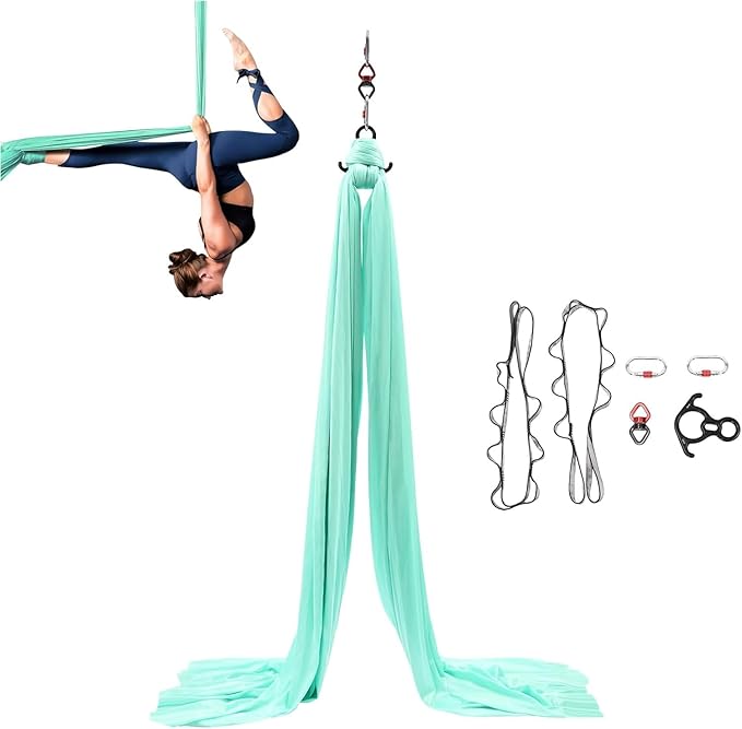 LOYALHEARTDY Aerial Silks Starter Kit, 11 Yards Equipment Set for Aerial Yoga, Durable Aerial Yoga Hammock Aerial Swing for Aerial Acrobatic, Aerial Dance & All Levels (L:10m W:2.6m)
