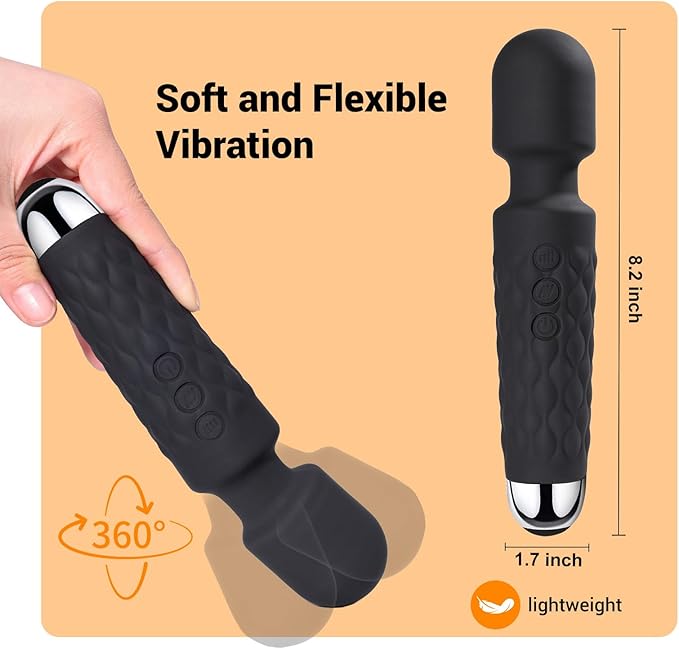Power Wand Massager, Wireless Waterproof USB Rechargeable Massage with 8 Powerful Speeds 20 Modes Vibration,Mini Frequency for Muscle Aches & Sports Recovery
