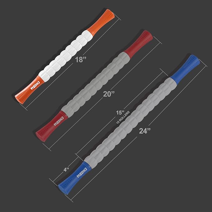 Muscle Roller Massage Roller Stick- Deep Tissue Fascia Blaster for Myofascial Pain Relief, Lymphatic Drainage & Body Sculpting, Handheld Physical Therapy & Recovery Tool(Orange White -18 inch)