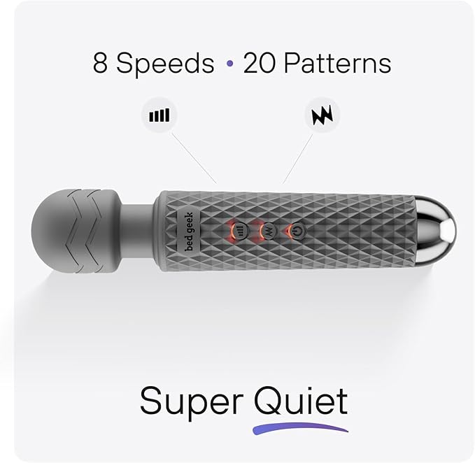 bed geek Handheld Cordless Personal Wand Massager – Waterproof, USB Rechargeable, 20 Vibration Patterns, 8 Speeds, Memory Feature, Skin-Soft Silicone for Ultimate Relaxation Tool