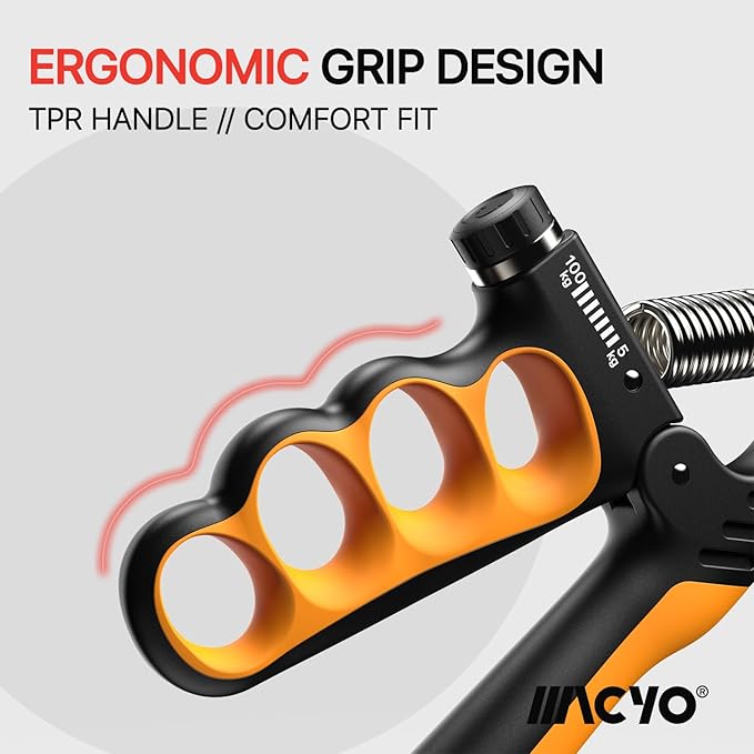 MACYO Grip Strength Trainer with Wider Handles - Adjustable Hand Grip Strengthener 11-220Lbs(5-100KG) for Large Hands, Automatic Counter & Ergonomic Design, Comfortable Forearm Workout for Athletes, Injury Recovery