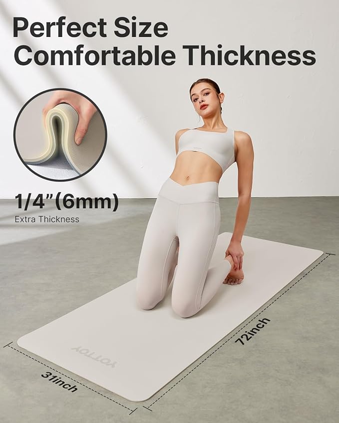 Yoga Mat,Non-Slip TPE Exercise Mat(1/4 Inch) for Pilates, Fitness & Barefoot Workouts, Home Gym Studio with Strap & Bag