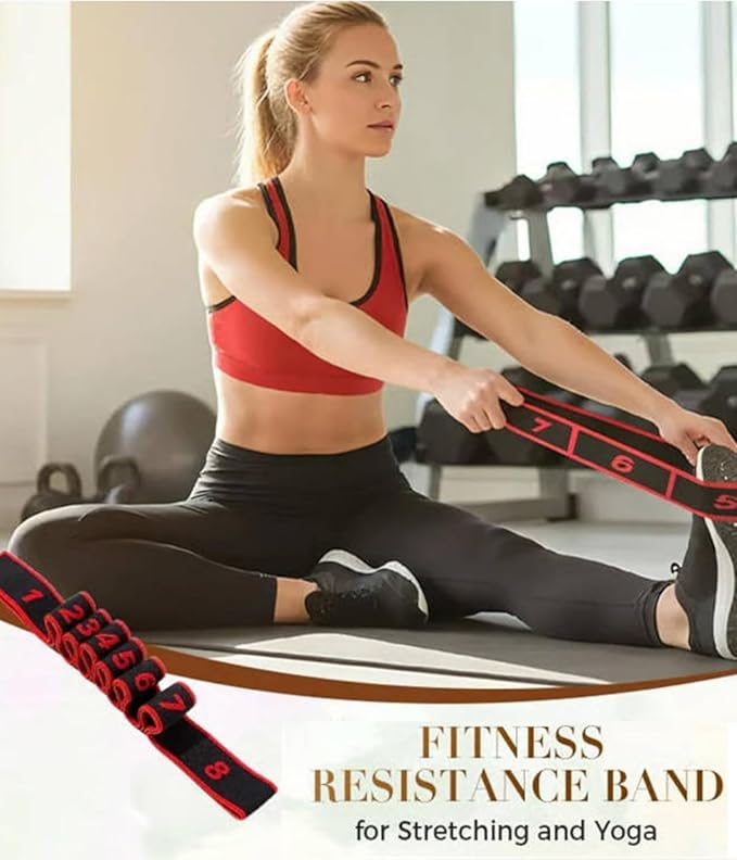 Fitness Resistance Bands for Stretching, Stretch Band for Working Out, Numbered 8 Section Adjustable Elastic Strap, Yoga Pilates Flexibility Training, Multifunction Full Body Leg Stretcher